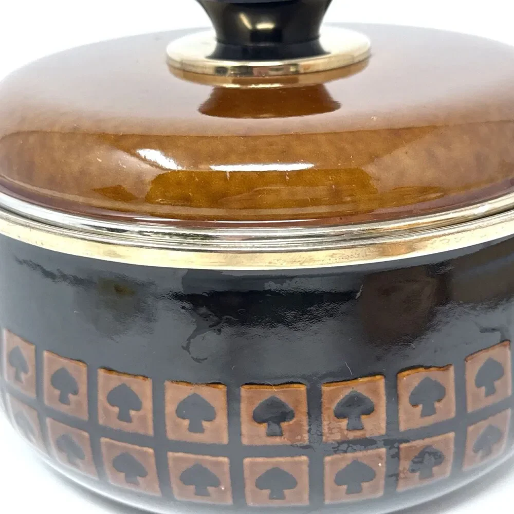 VTG West Bend Le Provencal Enamelware 2.5 Qt. Stock Pot Lid Brown Spade Mushroom